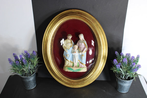 Antique Religious holy family bisque statue porcelain wall plaque