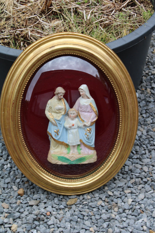 Antique Religious holy family bisque statue porcelain wall plaque