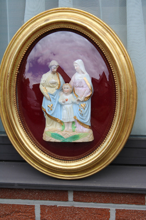 Antique Religious holy family bisque statue porcelain wall plaque