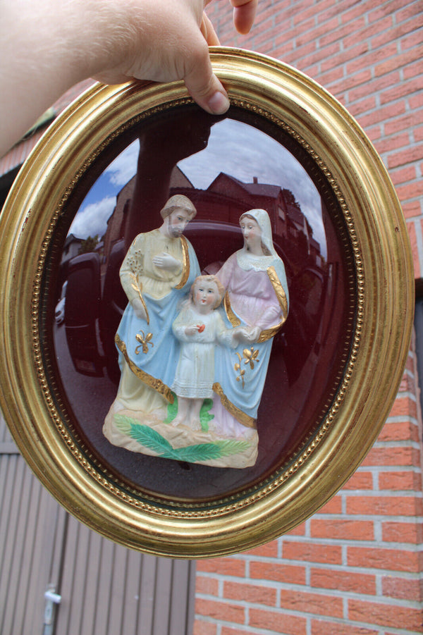 Antique Religious holy family bisque statue porcelain wall plaque