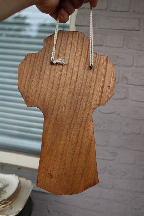 Antique French crucifix holy water font ecce homo wall plaque