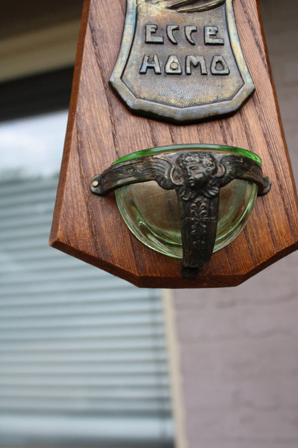 Antique French crucifix holy water font ecce homo wall plaque