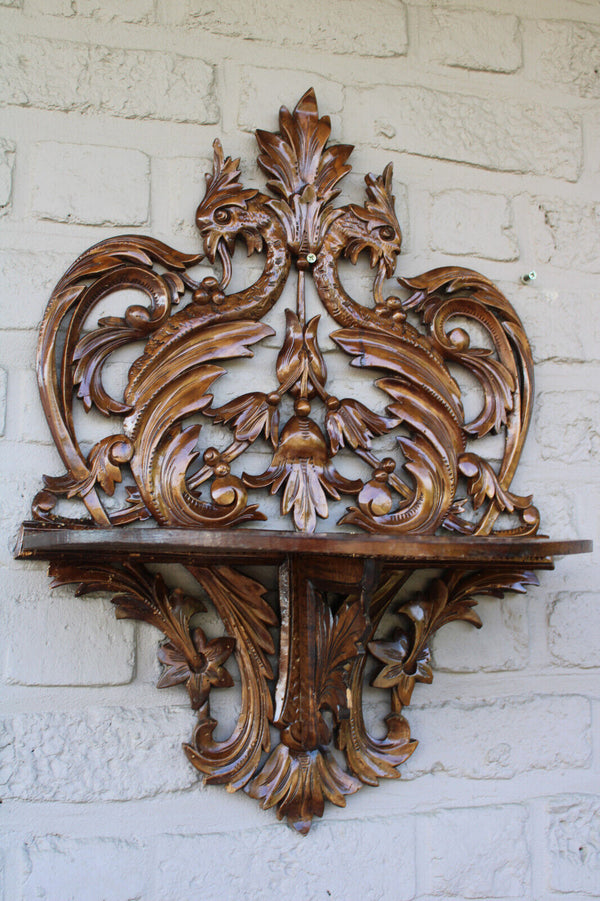 Vintage French wood carved mythological phoenix bird figurine wall console