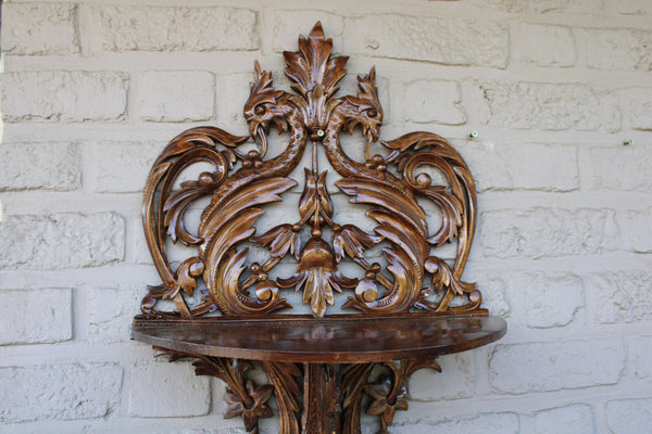 Vintage French wood carved mythological phoenix bird figurine wall console