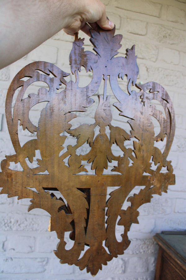 Vintage French wood carved mythological phoenix bird figurine wall console