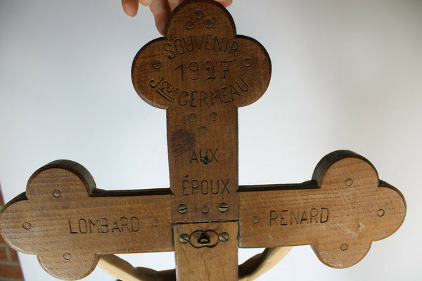Antique XL 1927 signed Crucifix Wood carved chalk corpus christ rare