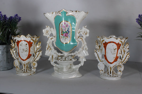 SET 3 vieux paris porcelain floral vases