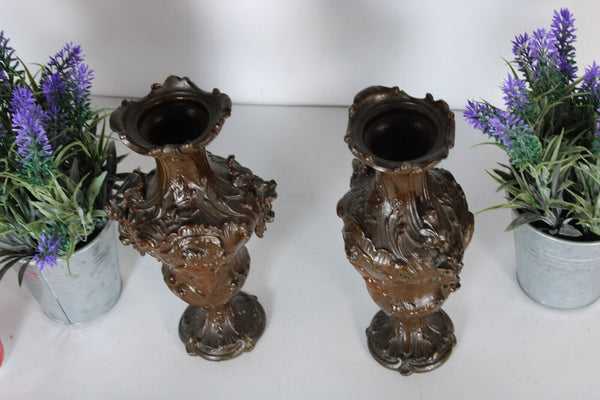 PAIR spelter putti cherub figural vases