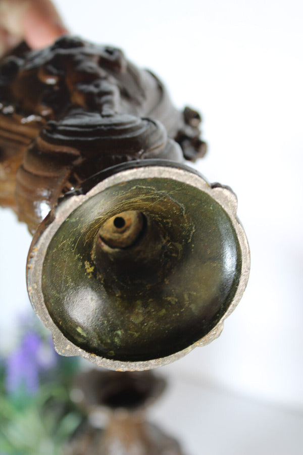 PAIR spelter putti cherub figural vases