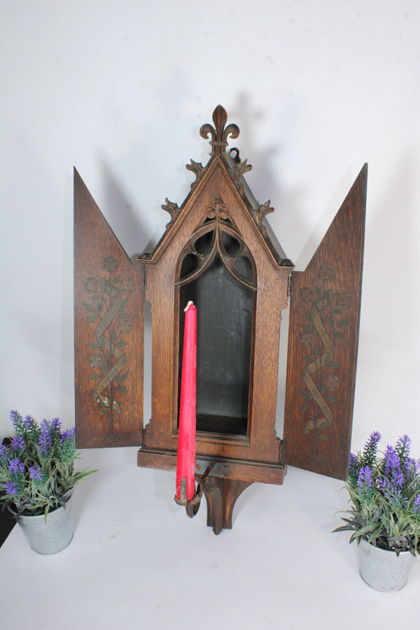 Antique neo gothic 19thc Wood carved wall chapel church religious rare