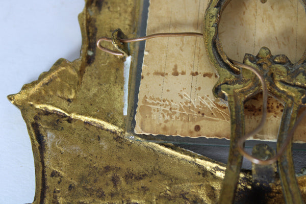 PAIR antique french picture photo frames heraldic lion emblem shield 1900s