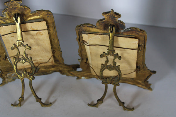 PAIR antique french picture photo frames heraldic lion emblem shield 1900s