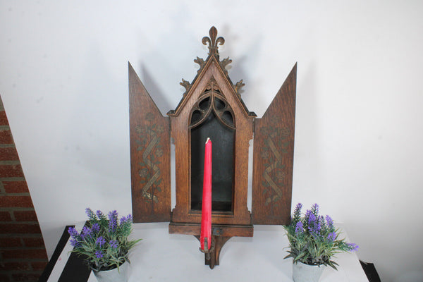 Antique neo gothic 19thc Wood carved wall chapel church religious rare