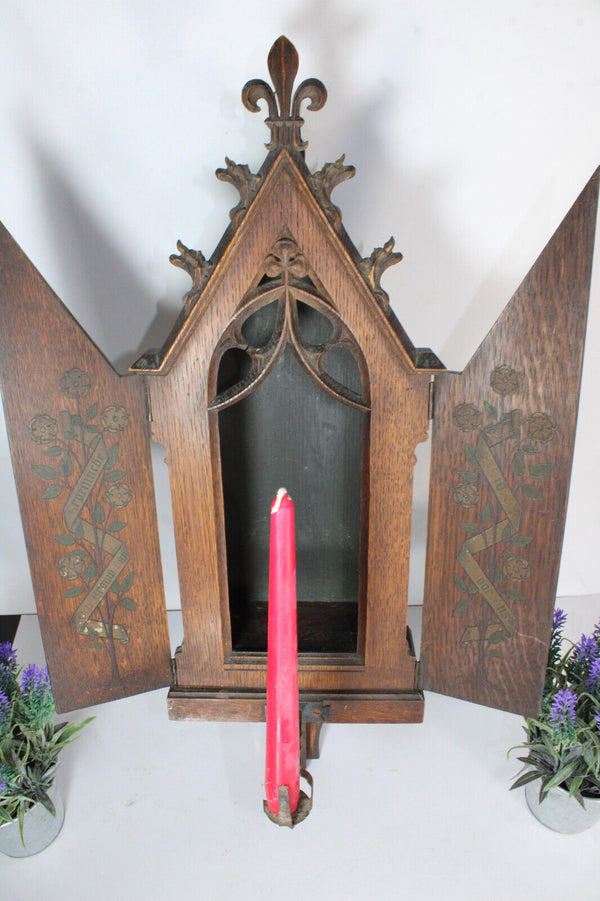 Antique neo gothic 19thc Wood carved wall chapel church religious rare