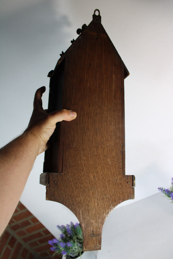 Antique neo gothic 19thc Wood carved wall chapel church religious rare