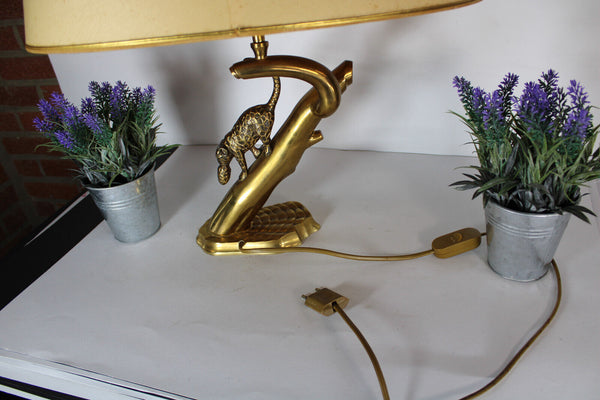 Rare hollywood regency brass leopard cub panther lamp 1970s attr maison charles