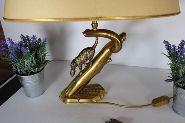 Rare hollywood regency brass leopard cub panther lamp 1970s attr maison charles