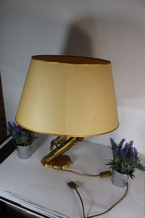 Rare hollywood regency brass leopard cub panther lamp 1970s attr maison charles