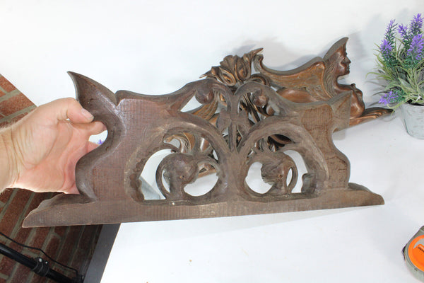 pair antique wood carved pediment sphinx figurine rare