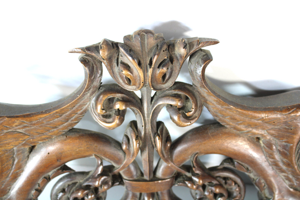 pair antique wood carved pediment sphinx figurine rare