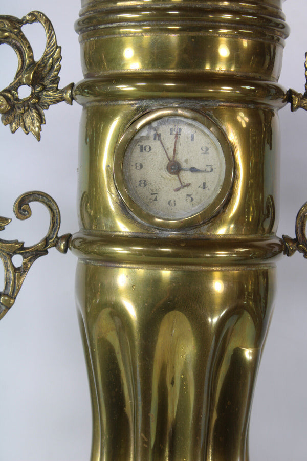 Antique Flanders copper army shell carved dragons caryatid Mantel clock set rare
