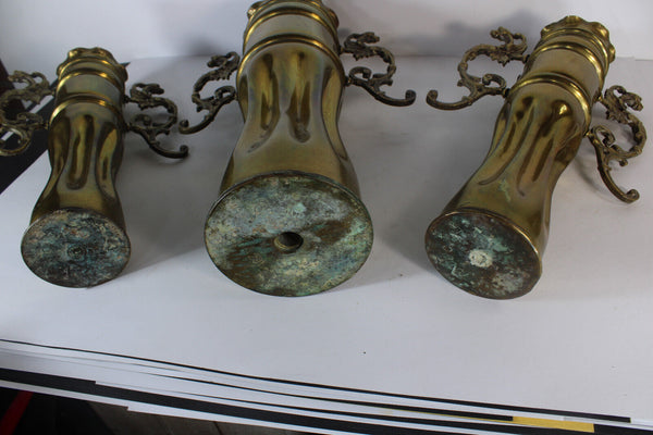 Antique Flanders copper army shell carved dragons caryatid Mantel clock set rare