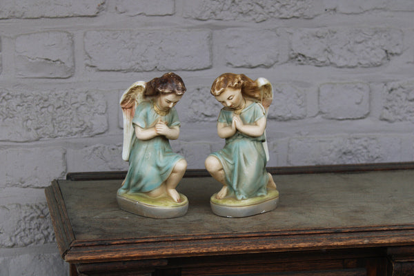 PAIR french chalk Angel religious kneeling figurine statue religious