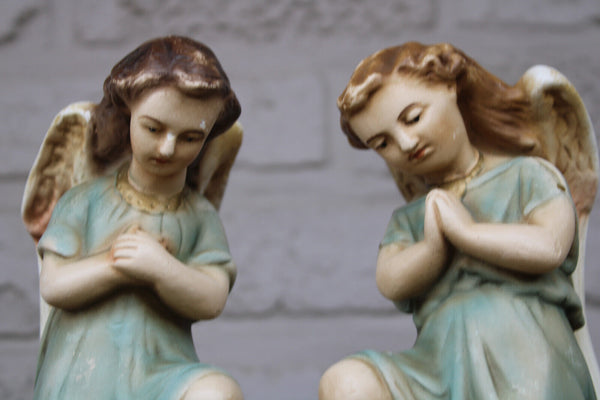 PAIR french chalk Angel religious kneeling figurine statue religious
