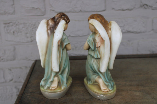 PAIR french chalk Angel religious kneeling figurine statue religious