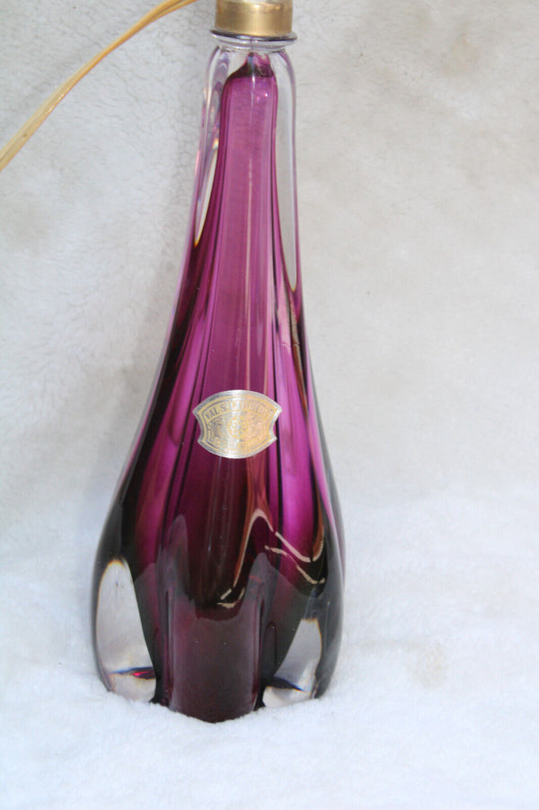 VAL SAINT LAMBERT amethyst purple crystal glass table lamp marked 1950s