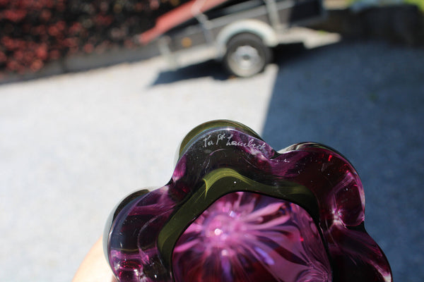 VAL SAINT LAMBERT amethyst purple crystal glass table lamp marked 1950s