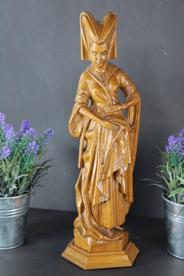 Antique Malines flemish wood carved statue mary burgundy religious