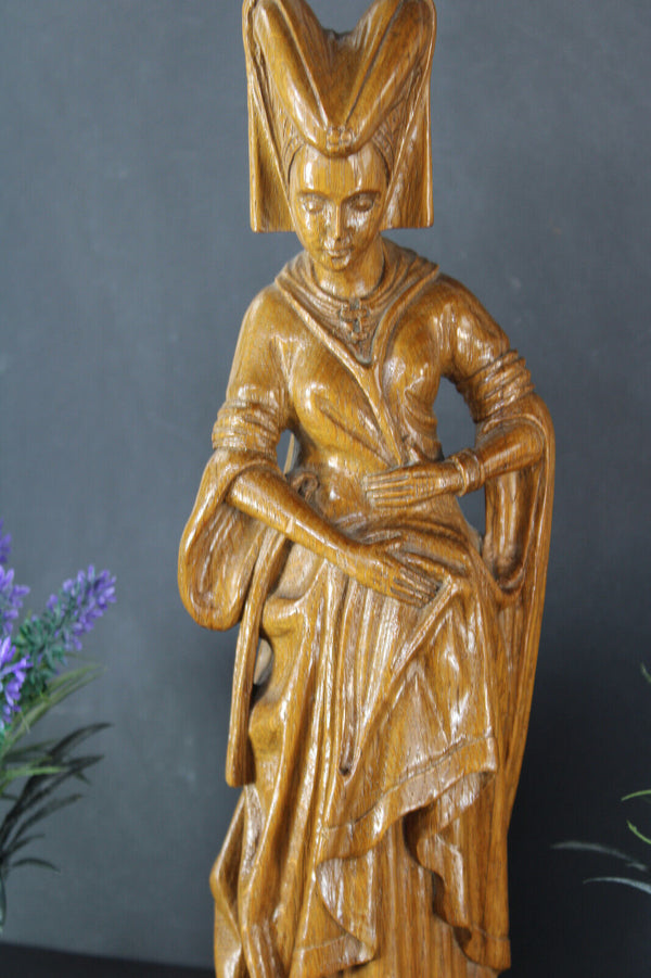 Antique Malines flemish wood carved statue mary burgundy religious