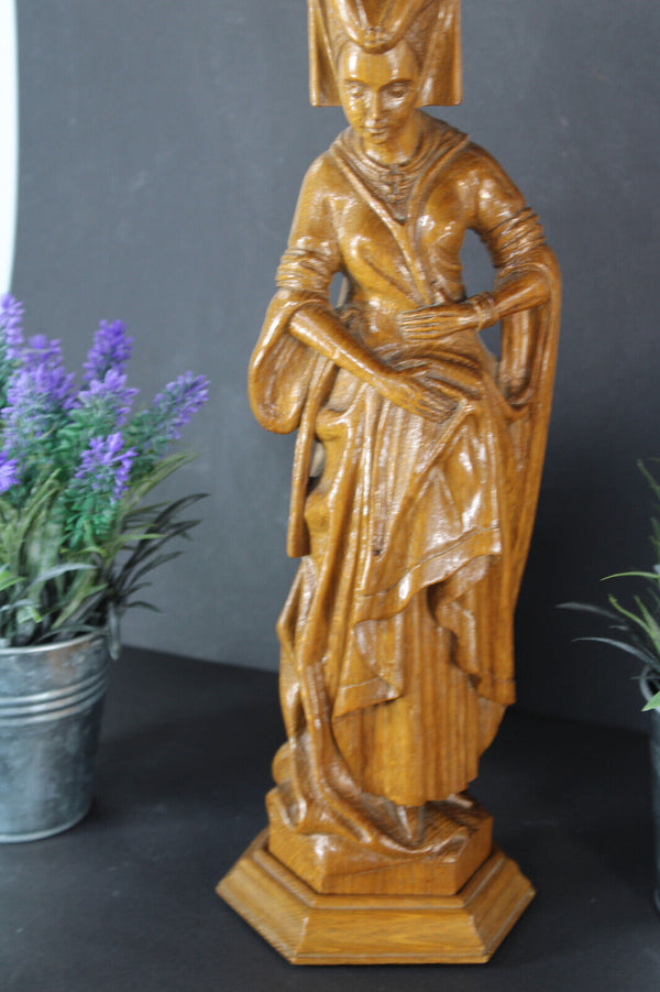 Antique Malines flemish wood carved statue mary burgundy religious