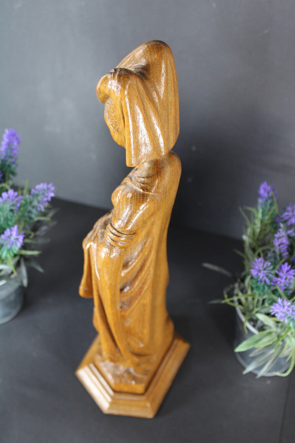 Antique Malines flemish wood carved statue mary burgundy religious