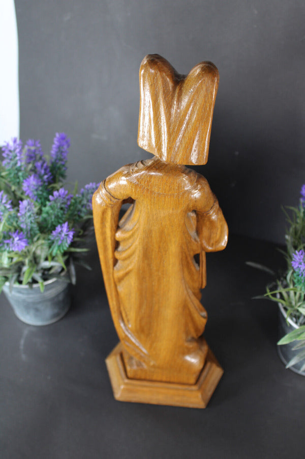 Antique Malines flemish wood carved statue mary burgundy religious