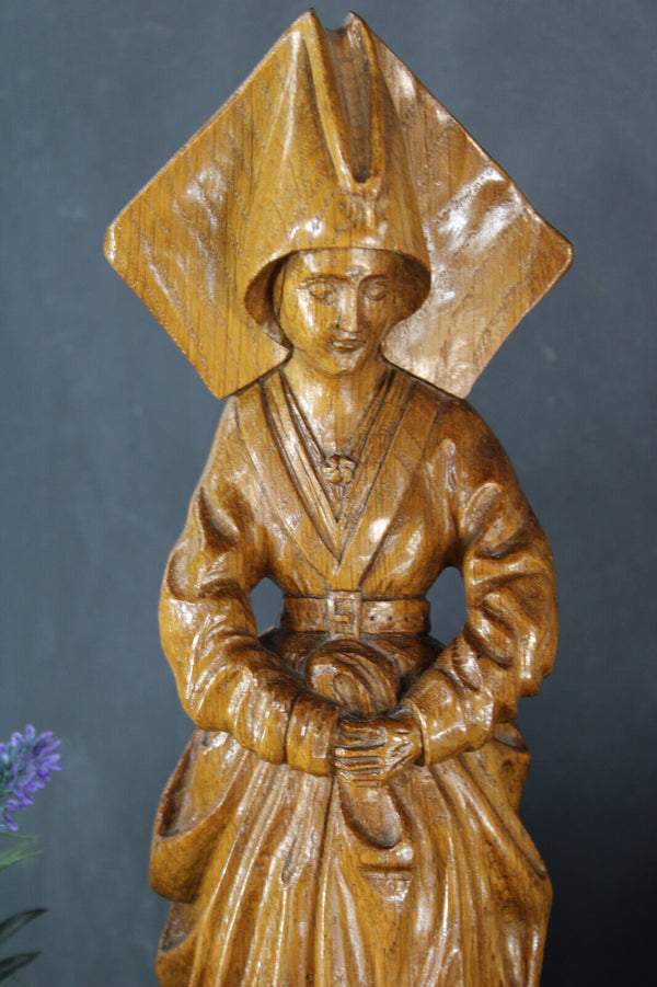 Antique Malines flemish wood carved statue mary burgundy religious
