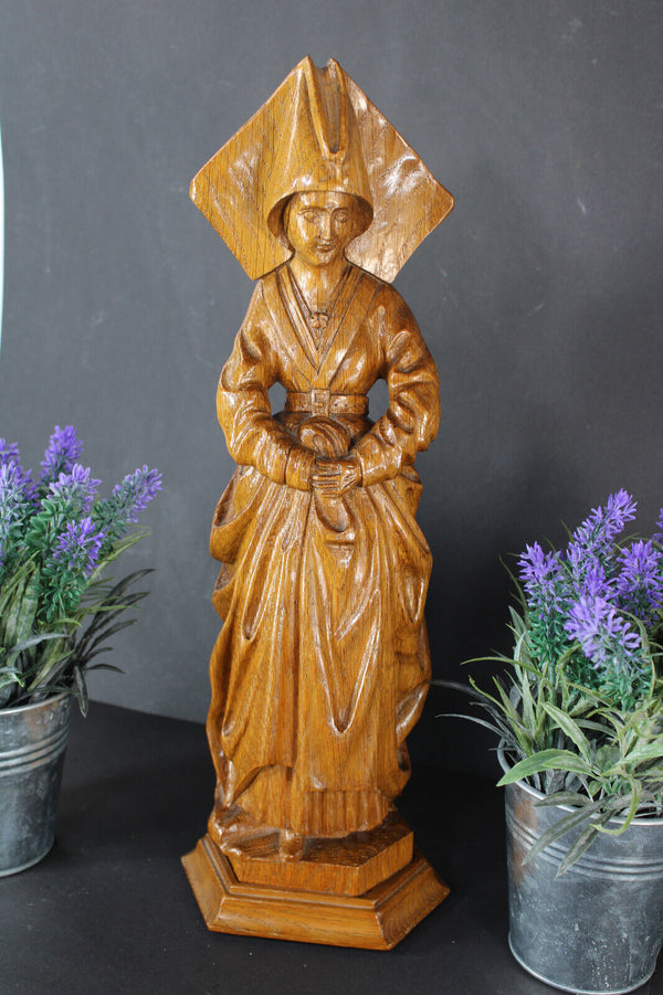 Antique Malines flemish wood carved statue mary burgundy religious