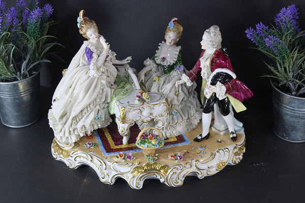 Antique GERMAN unterweissbach marked lace porcelain group piano statue