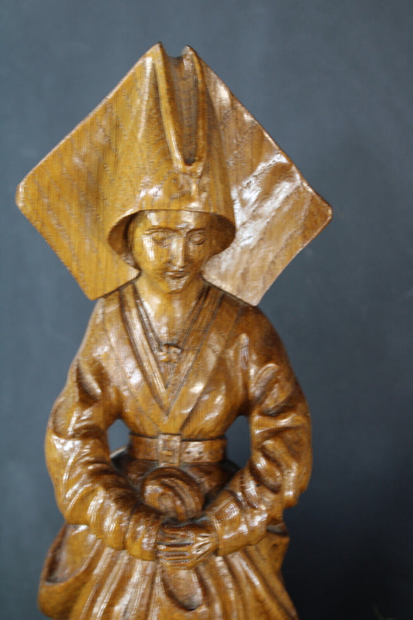 Antique Malines flemish wood carved statue mary burgundy religious
