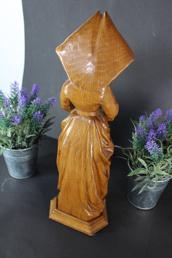 Antique Malines flemish wood carved statue mary burgundy religious