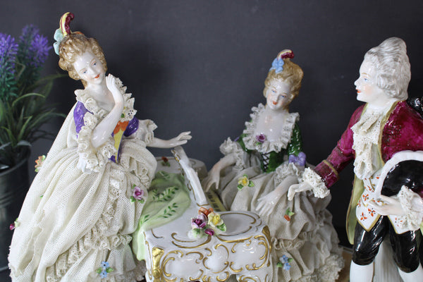 Antique GERMAN unterweissbach marked lace porcelain group piano statue
