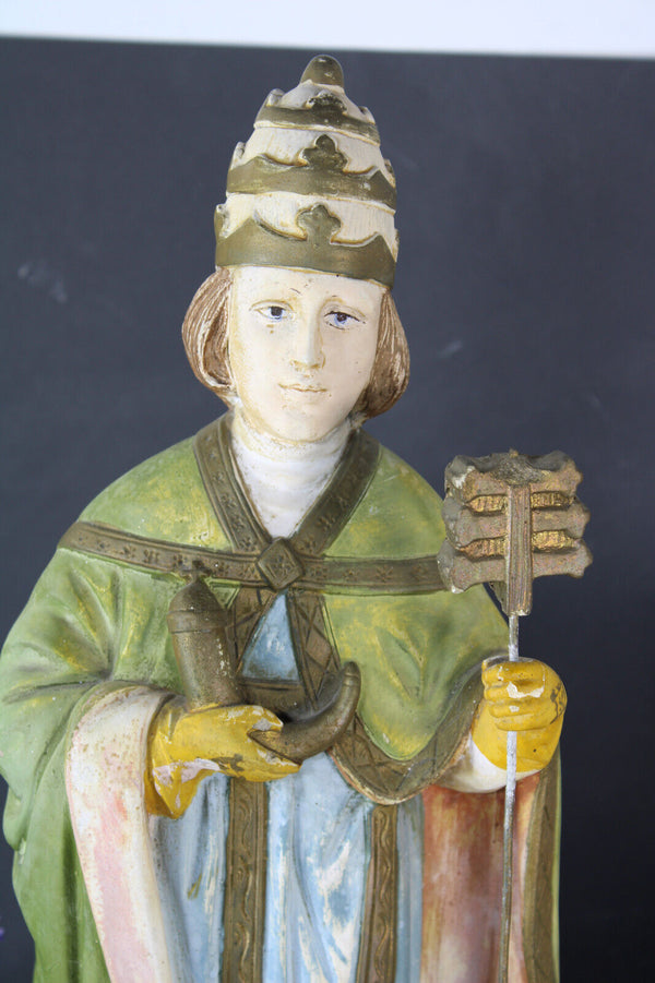 Antique Ceramic rare statue saint pope cornelius signed rare religious statue