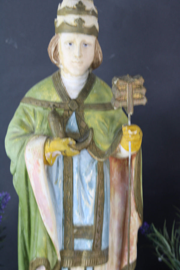 Antique Ceramic rare statue saint pope cornelius signed rare religious statue