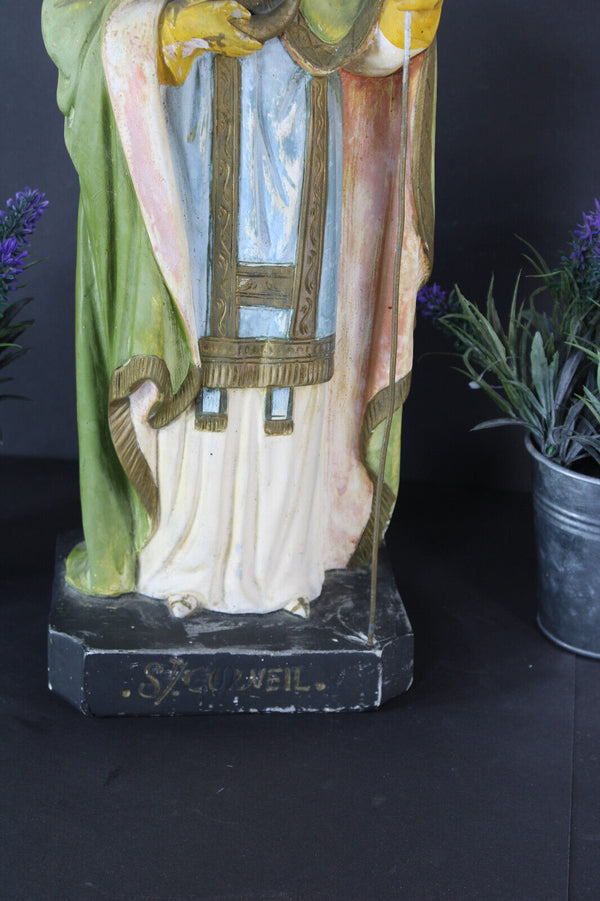 Antique Ceramic rare statue saint pope cornelius signed rare religious statue