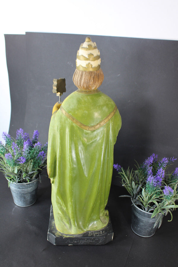 Antique Ceramic rare statue saint pope cornelius signed rare religious statue