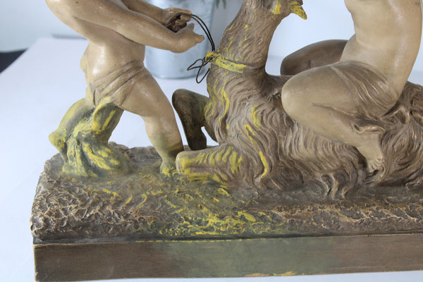 XL Antique ART DECO CIPRIANI signed Terracotta putti cherub figurine goat statue