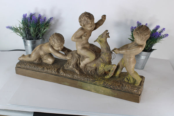 XL Antique ART DECO CIPRIANI signed Terracotta putti cherub figurine goat statue