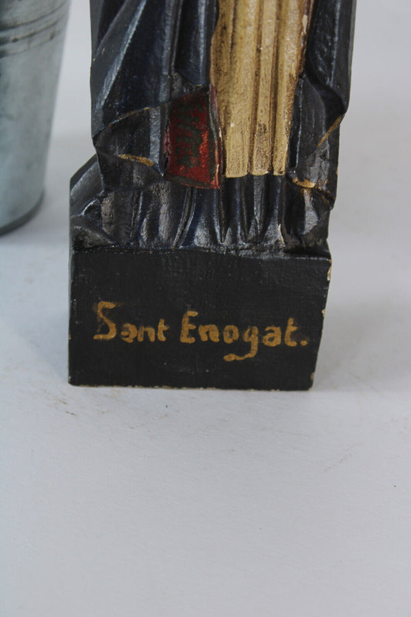 Antique French wood carved saint enogat dinard statue sculpture