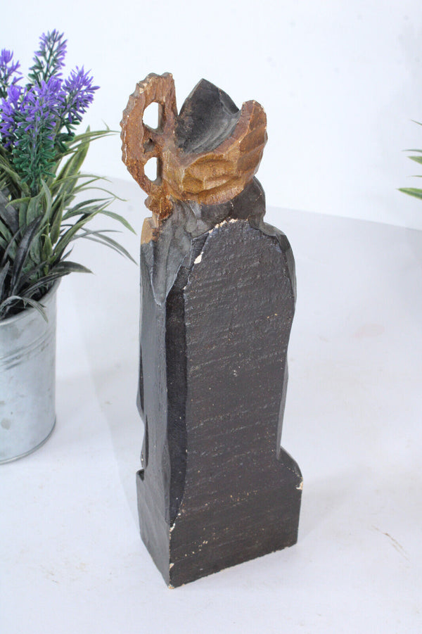 Antique French wood carved saint enogat dinard statue sculpture